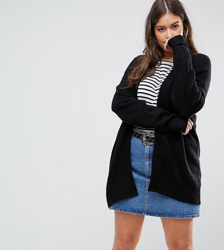 Asos Curve Chunky Knit Cardigan In Wool Mix - Black
