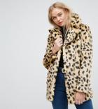 Asos Tall Faux Fur Coat In Leopard - Multi