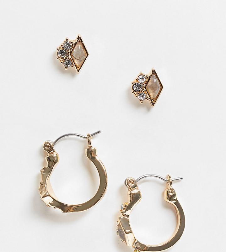 Reclaimed Vintage Inspired Pretty Stone Earrings In Gold 2 Pack