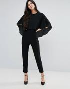 Endless Rose Tailored Jumpsuit With Cape Overlay - Black