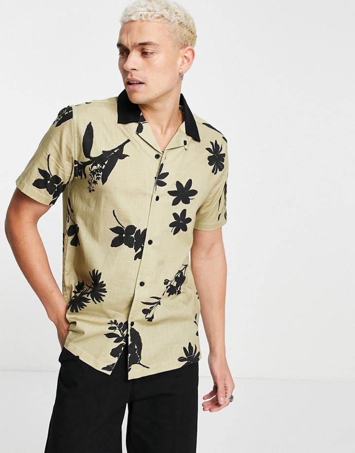 Topman Floral Print Shirt In Stone-neutral