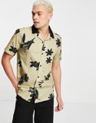 Topman Floral Print Shirt In Stone-neutral