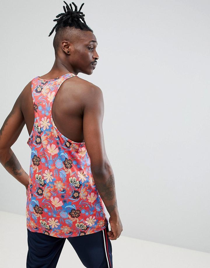Night Addict Oversized Floral Print Tank - Red