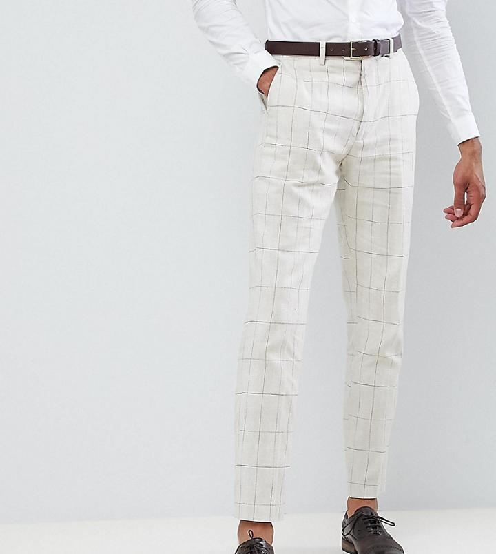Gianni Feraud Tall Skinny Fit Wedding Windowpane Check Suit Cropped Pants-white