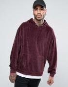 Asos Oversized Velour Hoodie With T-shirt Hem - Red