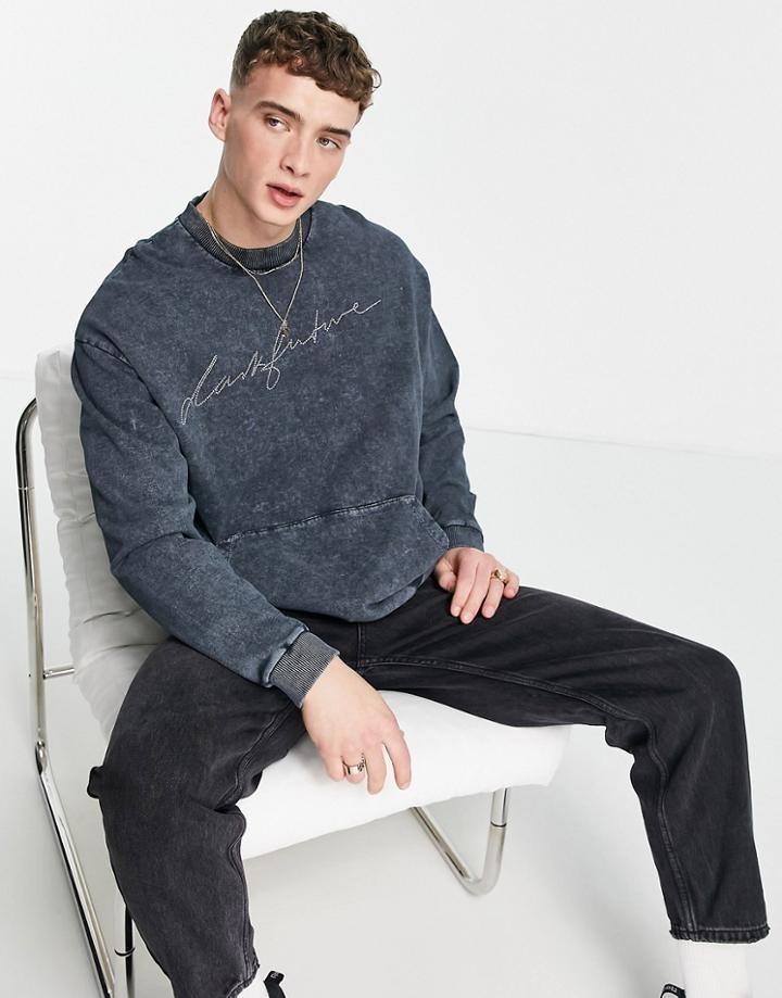 Asos Dark Future Oversized Sweatshirt With Rhinestone Logo In Washed Black - Part Of A Set-gray