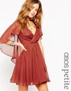 Asos Petite Cape Sleeve Mini Dress - Rust