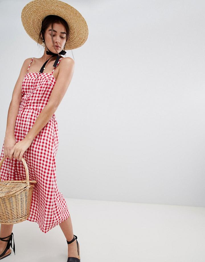 New Look Gingham Tie Back Midi Dress - Multi