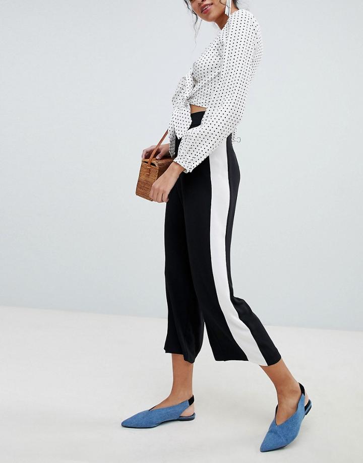 New Look Side Stripe Crop Pants - Black