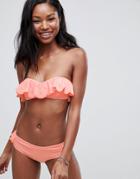Brave Soul Laser Cut Frill Hem Bikini Set - Orange