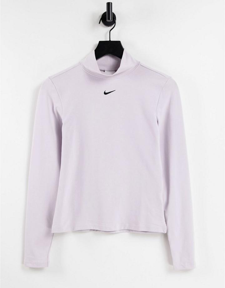 Nike Essentials Mock Neck Long Sleeve Top In Lilac-purple