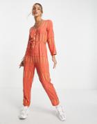 Native Youth Button Through Jumpsuit With Tie Waist-multi