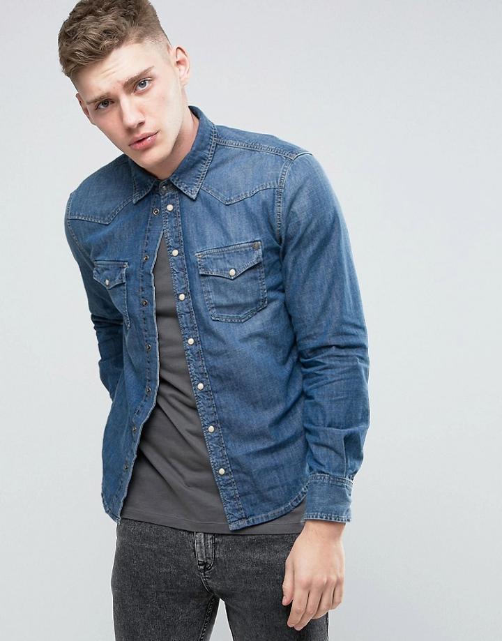 Pepe Carson Slim Fit Shirt Dark Worn Wash - Blue