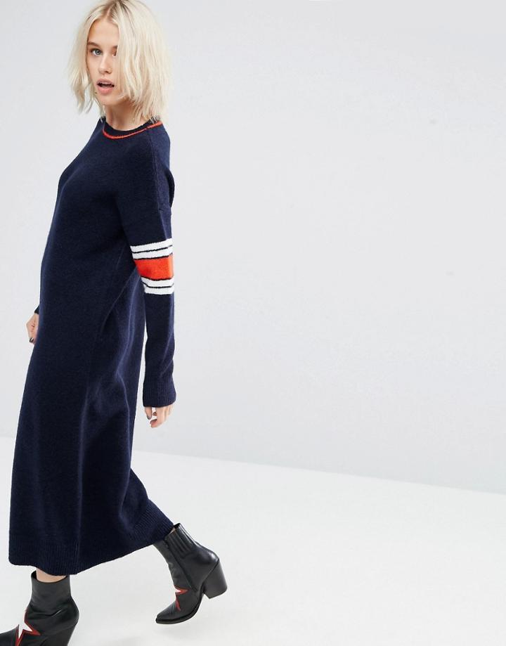 Asos Midi Dress In Knit With Tipping - Multi