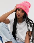 Fiorucci Beanie With Embroidered Logo In Pink - Pink