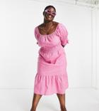 Influence Plus Puff Sleeve Tiered Midi Dress Pink Floral Print