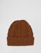 Asos Wool Mix Cable Fisherman Beanie In Tobacco - Tan