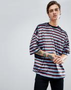 Asos Oversized Retro Striped T-shirt In Velour - Brown
