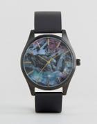 Reclaimed Vintage Mountain Print Leather Watch In Black - Black