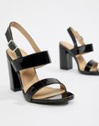 Raid Shania Black Patent Block Heeled Sandals - Black
