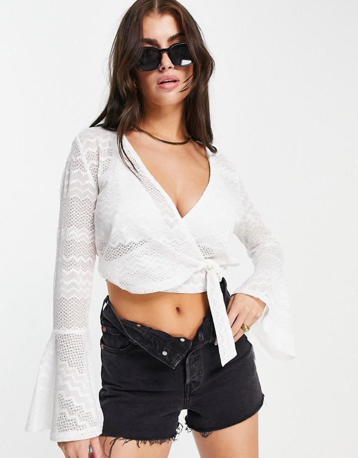 Vila Crochet Beach Top With Tie Front - Part Of A Set-white