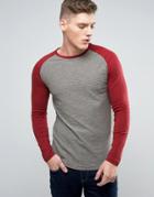 Jack & Jones Originals Contrast Raglan Long Sleeve T-shirt - Gray