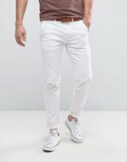 Selected Homme Slim Fit Chino With Leather Belt - White