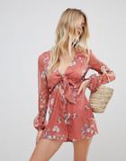 The Jetset Diaries Oasis Floral Tie Front Romper - Red