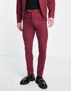 Asos Design Skinny Single Pleat Suit Pants In Burgundy-red