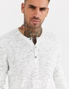 Asos Design Knitted Grandad Neck Sweater In Waffle Knit Texture-beige