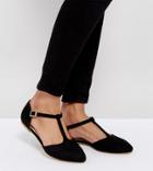 London Rebel Wide Fit Flat Tbar Shoes - Black
