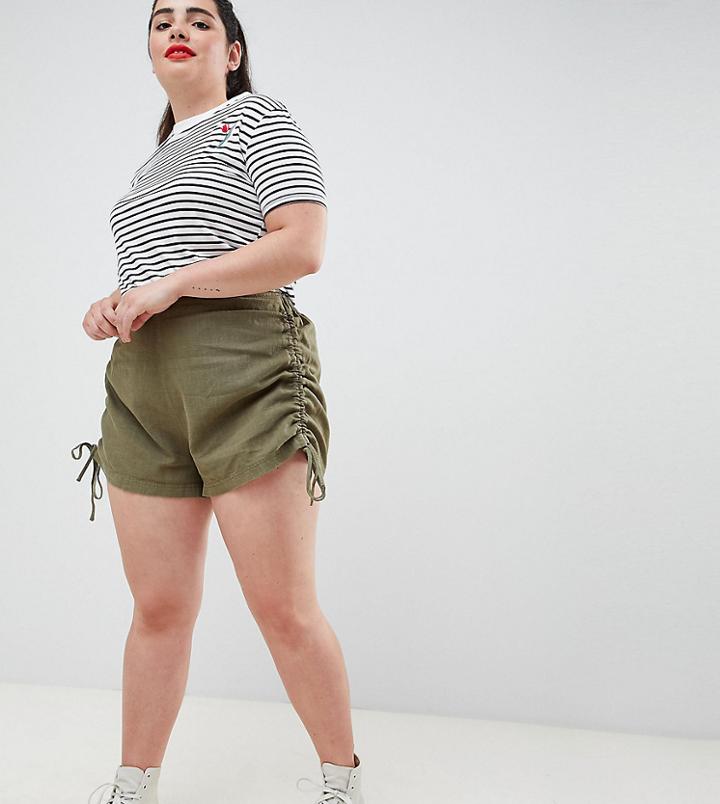 Asos Design Curve Basic Ruched Side Shorts - Green