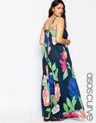 Asos Curve Strappy Back Maxi Dress In Oversized Floral - Multi