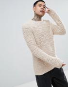 Asos Fluffy Textured Sweater In Tan - Gray