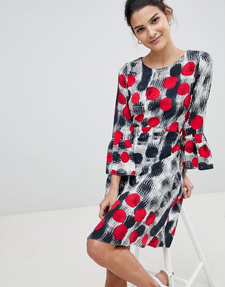Closet Spotty Fluted Sleeve Dress - Multi