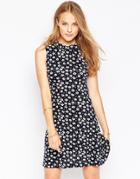 Vila Sleeveless Floral Skater Dress With Collar