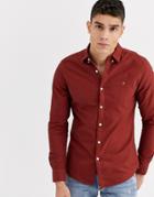 Farah Brewer Slim Fit Oxford Shirt In Burnt Red - Red