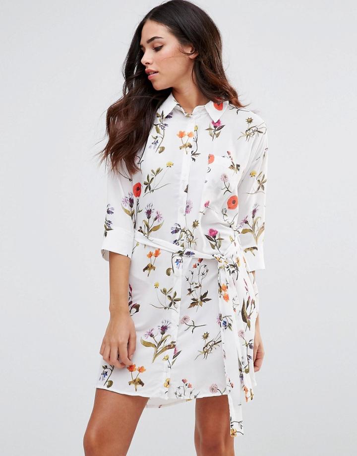 Oh My Love Tie Waist Shirt Dress - Summer Botanical