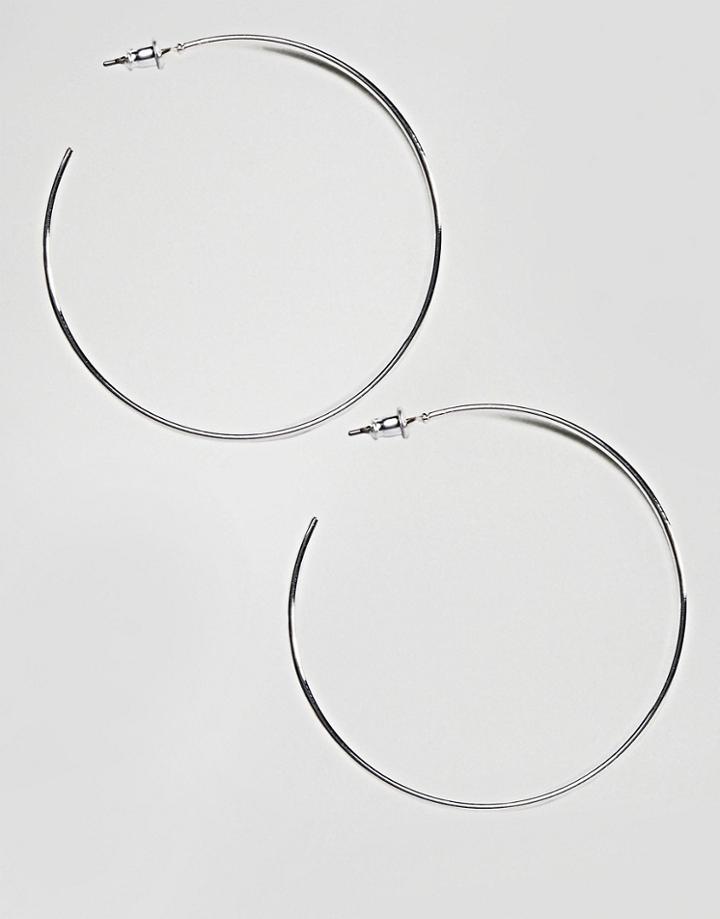 Asos Design Fine Wire 50mm Hoop Earrings-silver