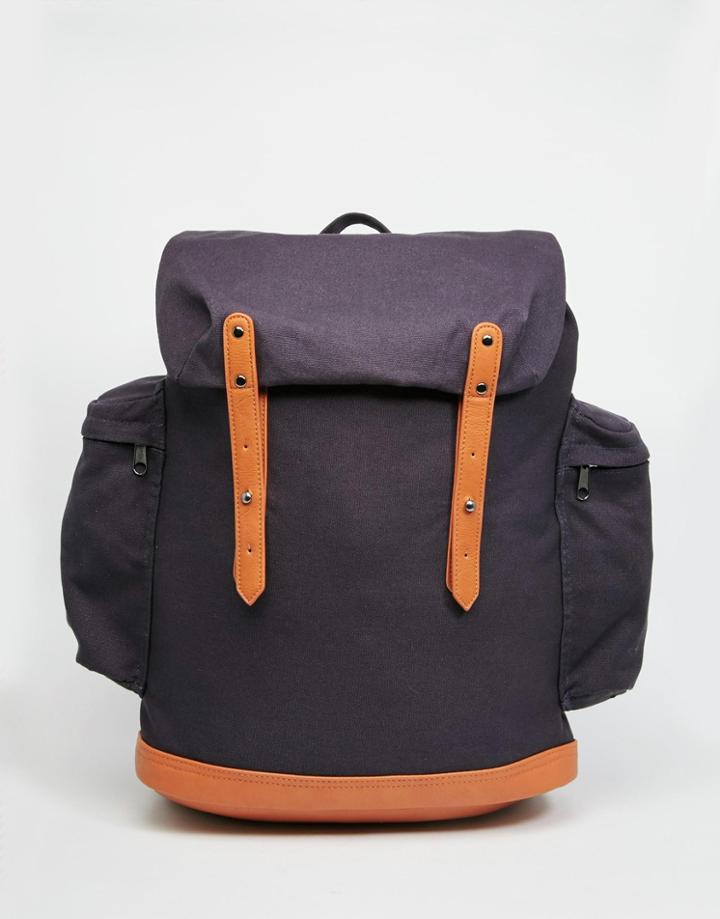 Asos Commander Backpack In Navy Canvas - Navy