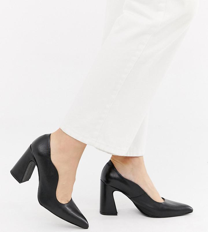 Depp Wide Fit Leather Point Block Heels - Black
