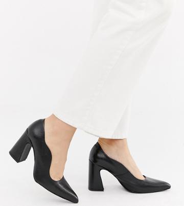 Depp Wide Fit Leather Point Block Heels - Black