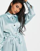 River Island Tie Waist Blouse In Light Blue-blues