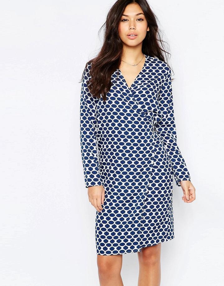 Vila Wrap Front Midi Dress - Blue Print