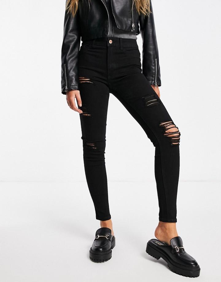 New Look Ripped Skinny Jeans In Black