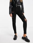 New Look Ripped Skinny Jeans In Black