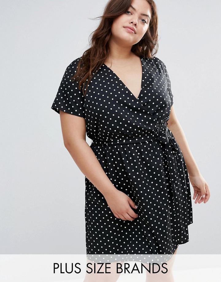 New Look Plus Polka Dot Wrap Dress - Black
