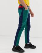 Asos Design Slim Jeans In Cut And Sew Color Block - Blue