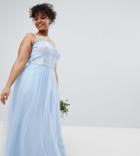 Chi Chi London Plus Bardot Neck Sleeveless Maxi Dress With Premium Lace And Tulle Skirt - Blue