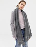 B.young Pearl Embellished Knitted Scarf - Gray